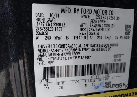 2015 Ford Expedition Platinum from USA, damaged, VIN 1FMJU1LT0FEF13907